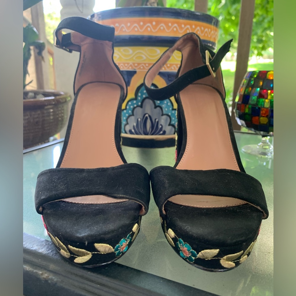 Top Shop floral and velvet heels